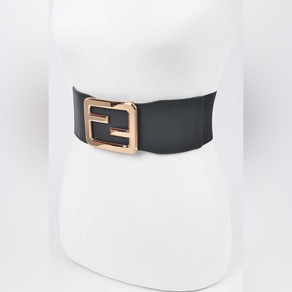 Gold Buckle Elastic Waist Statement Belt - Picture 13 of 13